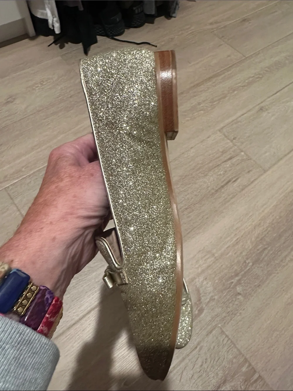Kate Spade Georgia Metallic Gold Glitter Loafers with Bow Accent - Size 6